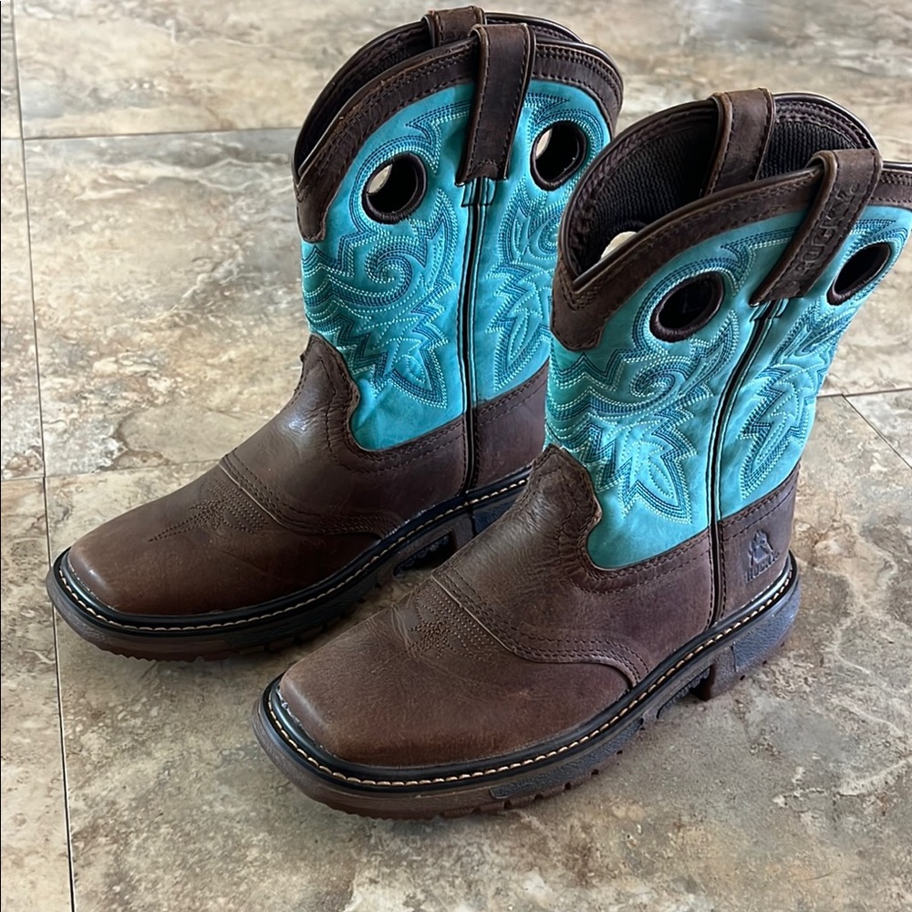Rocky Turquoise and Brown Western Boots